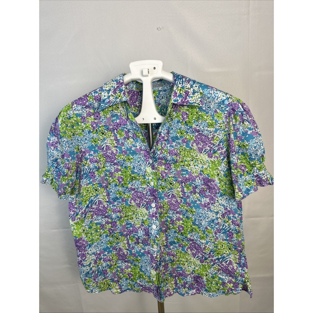 Shaped Fit Ditsy Floral Pattern Button-Up Shirt Multicolor Women's Sz 10P Cotton